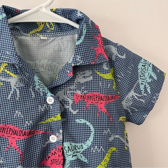 Dinosaur Bones Short Sleeve Button Down Boys 110 cm Blue Paleontology 4T - Picture 2 of 10